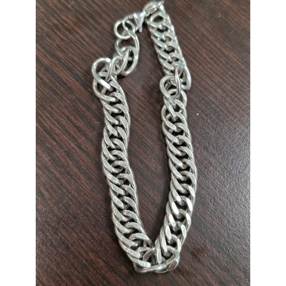 Unbranded Silver Tone Curb‎ Chain Bracelet Heavy Flat Link Lobster Clasp 24g